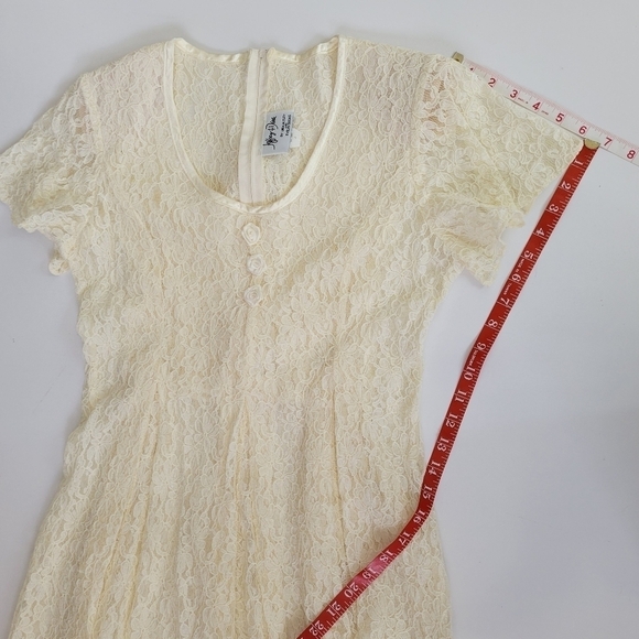Vtg Cream Lace Midi Dress Cottagecore Boho Short Sleeve Romantic Wedding Size 10 - Picture 15 of 17